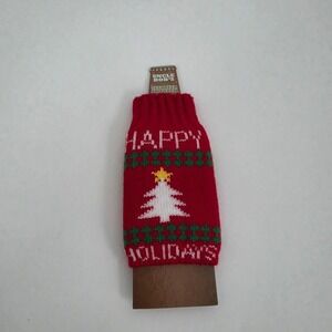 Ugly Beer Sweater Red Happy Holidays Christmas Tree Bottle Koozie NEW